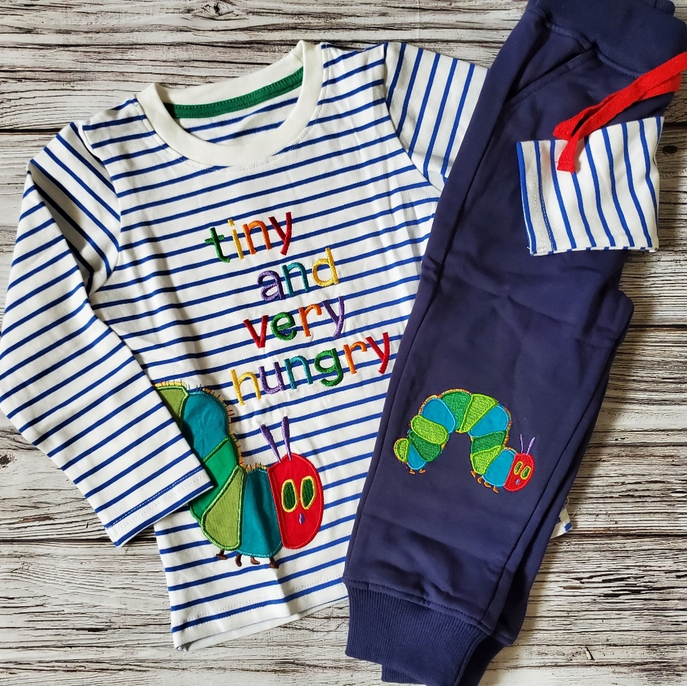 Eric Carle The Very Hungry Caterpillar Embroidered T-Shirt and Pants Set NWT